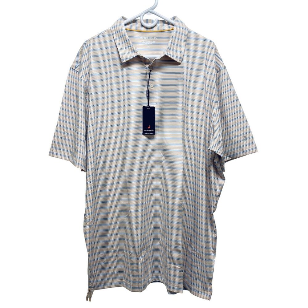 Michel Rouen Performance Polo Shirt 3XL Orange Blue Stripe Short Sleeve  Mens